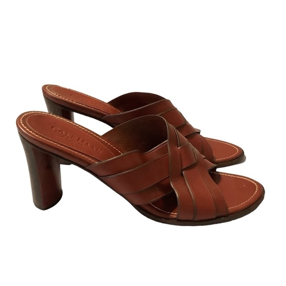COLE HAAN HEELS Vintage Oxblood Red Leather Woven Slides Mules 90's Size 9 - Picture 1 of 9